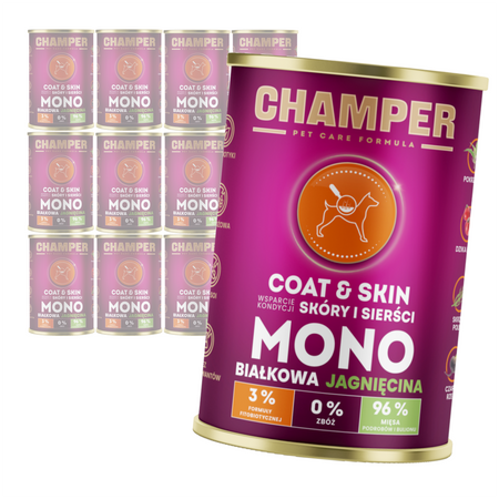 Champer Coat & Skin 12x400g Monobiałkowa Mokra Karma Dla Psa Z Jagnięciną Wsparcie Kondycji Skóry I Sierści