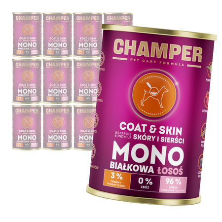 Champer Coat & Skin 12x400g Monobiałkowa Mokra Karma Dla Psa Z Łososiem Wsparcie Kondycji Skóry I Sierści