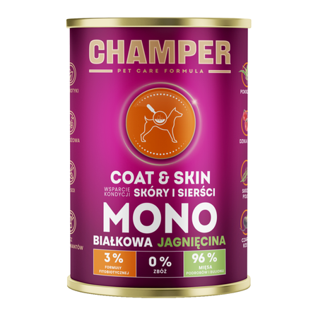 Champer Coat & Skin 400g Monobiałkowa Mokra Karma Dla Psa z Jagnięciną Wsparcie Kondycji Skóry i Sierści