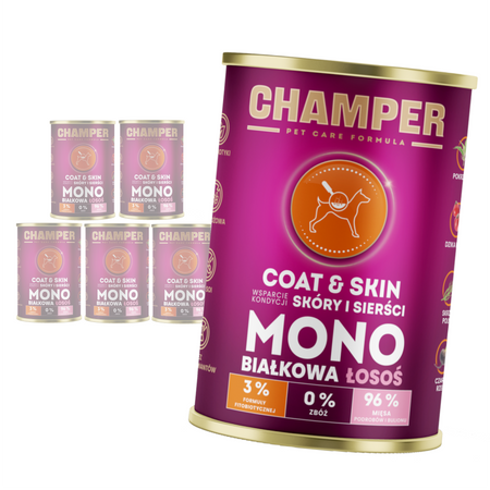 Champer Coat & Skin 6x400g Monobiałkowa Mokra Karma Dla Psa Z Łososiem Wsparcie Kondycji Skóry I Sierści