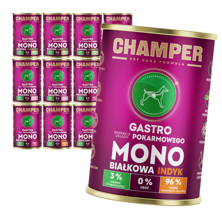 Champer Gastro 12x400g Monobiałkowa Mokra Karma Dla Psa Mix Smaków Wsparcie Układu Pokarmowego