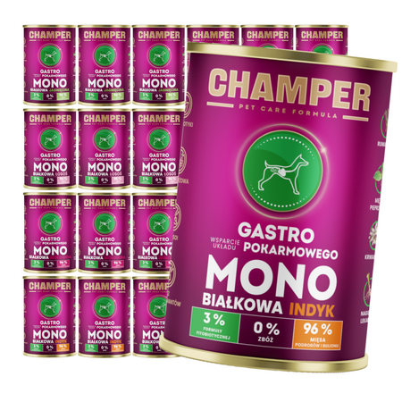 Champer Gastro 24x400g Monobiałkowa Mokra Karma Dla Psa Mix Smaków Wsparcie Układu Pokarmowego