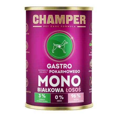 Champer Gastro 400g Monobiałkowa Mokra Karma Dla Psa z Łososiem Wsparcie Układu Pokarmowego