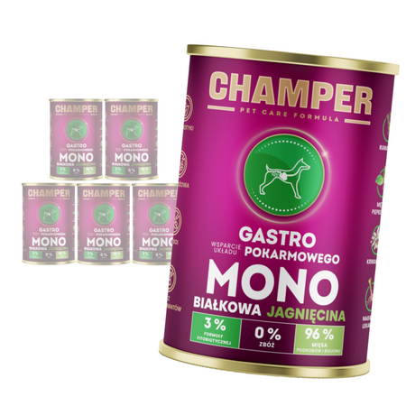 Champer Gastro 6x400g Monobiałkowa Mokra Karma Dla Psa Z Jagnięciną Wsparcie Układu Pokarmowego