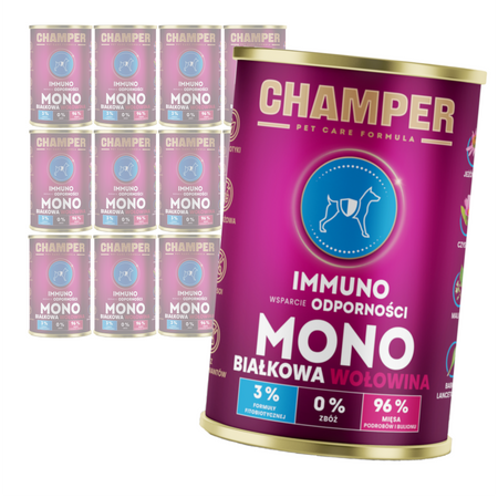 Champer Immuno Monobiałkowa 12x400g Mokra Karma Dla Psa Z Wołowiną Wsparcie Odporności