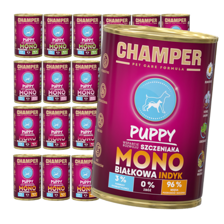 Champer Puppy Monobiałkowa 24x400g Mokra Karma Dla Szczeniąt Mix Smaków Wsparcie Rozwoju