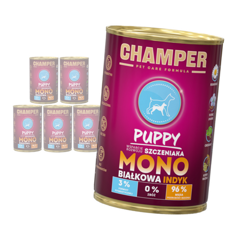 Champer Puppy Monobiałkowa 6x400g Mokra Karma Dla Szczeniąt Z Indykiem Wsparcie Rozwoju