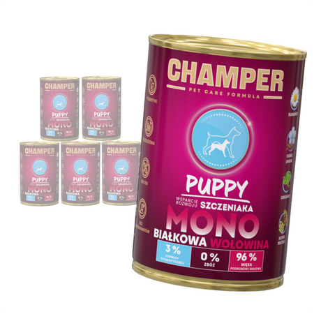 Champer Puppy Monobiałkowa 6x400g Mokra Karma Dla Szczeniąt Z Wołowiną Wsparcie Rozwoju