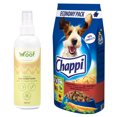 Chappi Sucha Karma Dla Psa Z Wołowiną, Drobiem I Warzywami 9kg + Green Woof Odżywka Bez Spłukiwania 200ml