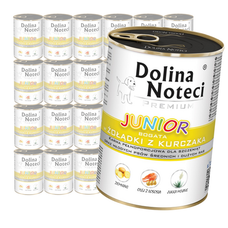 Dolina Noteci Premium Junior 24x400g Mokra Karma Dla Szczeniąt Średnich i Dużych Ras Bogata W Żołądki z Kurczaka