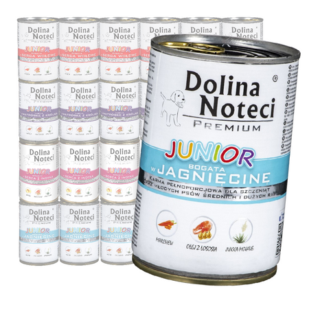 Dolina Noteci Premium Junior Mix 4 Smaków Mokra Karma Dla Szczeniąt 24x400g Indyk Jagnięcina Królik Wołowina