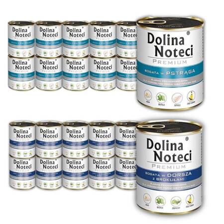 Dolina Noteci Premium Mix Pstrąg i Dorsz z Brokułami Mokra Karma Dla Psa 20x800g