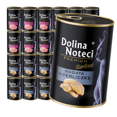 Dolina Noteci Premium Sterilised Mix 24x400g Mokra Karma Dla Kota Po Sterylizacji Bogata w Perliczkę i Indyka