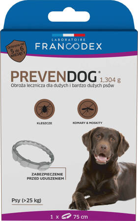 FRANCODEX Obroża biobójcza PREVENDOG 75 cm dla dużych i bardzo dużych psów pow. 25 kg - 1 szt.