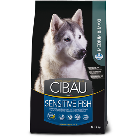 Farmina Cibau Sensitive Fish Medium Maxi 12kg +2kg Sucha Karma Dla Dorosłych Psów Ras Średnich Dużych z Rybą