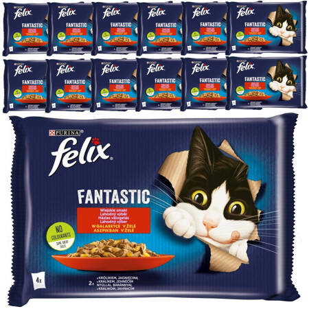 Felix Fantastic Karma Dla Kotów Wiejskie Smaki W Galaretce 13x340g (52x85g) Królik I Jagnięcina