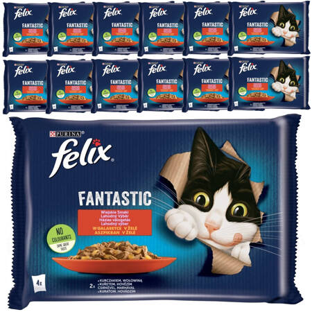 Felix Fantastic Karma Dla Kotów Wiejskie Smaki W Galaretce 13x340g (52x85g) Kurczak Wołowina