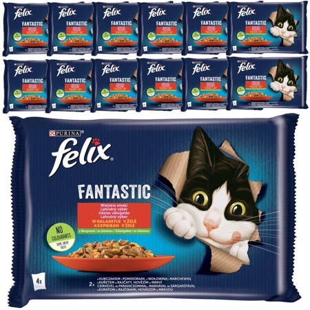 Felix Fantastic Karma Dla Kotów Wiejskie Smaki W Galaretce 13x340g (52x85g) Wołowina Kurczak Z Pomidorami