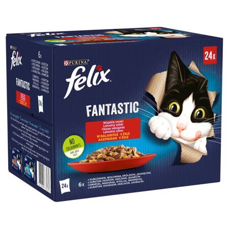 Felix Fantastic Karma Dla Kotów Wiejskie Smaki W Galaretce 2,04kg (24x85g) Wołowina Kurczak Jagnięcina Królik