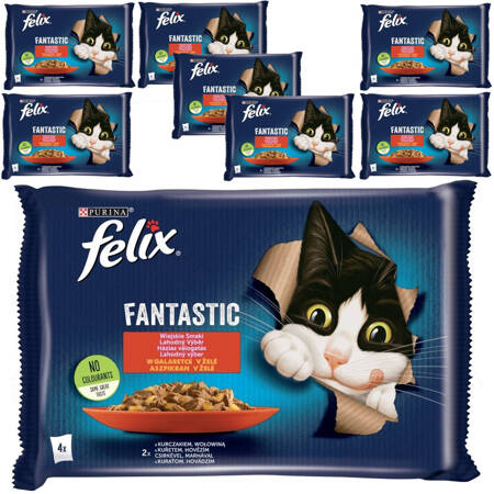 Felix Fantastic Karma Dla Kotów Wiejskie Smaki W Galaretce 8x340g (32x85g) Kurczak Wołowina