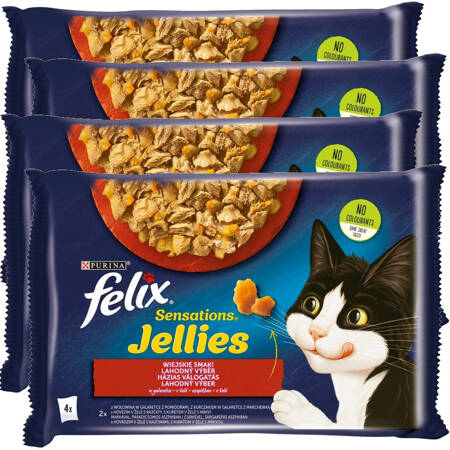 Felix Sensations Jellies Karma Dla Kotów Wiejskie Smaki W Galaretce 4x340g (16x85g) Wołowina Kurczak