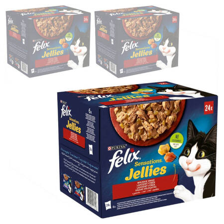 Felix Sensations Jellies Karma Dla Kotów Wiejskie Smaki W Galaretce 6,12kg (72x85g) Wołowina Kurczak Kaczka Jagnięcina