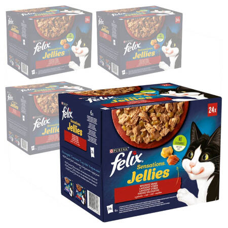 Felix Sensations Jellies Karma Dla Kotów Wiejskie Smaki W Galaretce 8,16kg (96x85g) Wołowina Kurczak Kaczka Jagnięcina