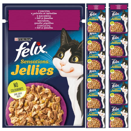 Felix Sensations Jellies Karma Dla Kotów Z Kaczką W Galaretce Ze Szpinakiem 12x85g