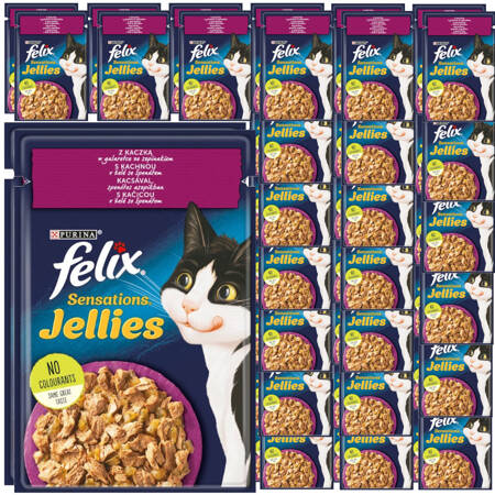 Felix Sensations Jellies Karma Dla Kotów Z Kaczką W Galaretce Ze Szpinakiem 48x85g