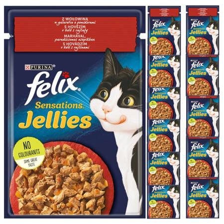 Felix Sensations Jellies Karma Dla Kotów Z Wołowiną W Galaretce Z Pomidorami 12x85g