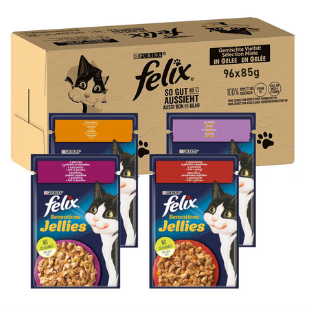 Felix Sensations Jellies Wiejskie Smaki w Galaretce Karma Dla Kota 96x85g Kurczak Wołowina Kaczka Jagnięcina