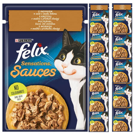 Felix Sensations Sauce Karma Dla Kotów Z Indykiem W Sosie O Smaku Bekonu 12x85g