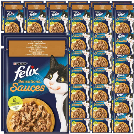 Felix Sensations Sauce Karma Dla Kotów Z Indykiem W Sosie O Smaku Bekonu 48x85g