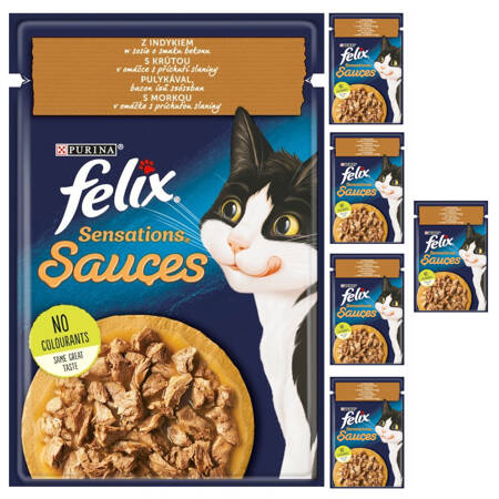 Felix Sensations Sauce Karma Dla Kotów Z Indykiem W Sosie O Smaku Bekonu 6x85g