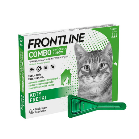 Frontline Combo Spot-On Dla Kotów Pipeta 3x0,5ml Krople Na Pchły Kleszcze i Wszoły