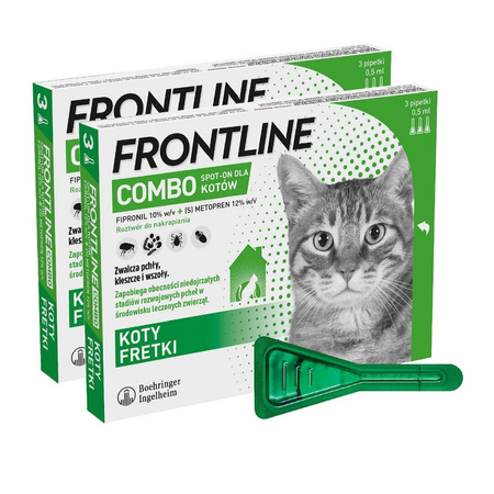 Frontline Combo Spot-On Dla Kotów Pipeta 6x0,5ml Krople Na Pchły Kleszcze i Wszoły