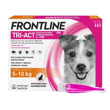 Frontline Tri-Act Dla Psów S 5-10kg Pipeta 3x1ml Krople Na Pchły Kleszcze Komary i Inne Owady