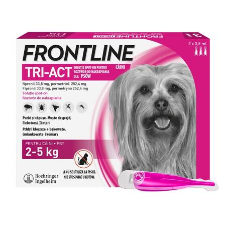 Frontline Tri-Act Dla Psów XS 2-5kg Pipeta 3x0,5ml Krople Na Pchły Kleszcze Komary i Inne Owady