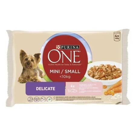 GRATIS Purina One Mini <10 Kg Delicate Z Łososiem Ryżem i Marchewką W Sosie 4x100g