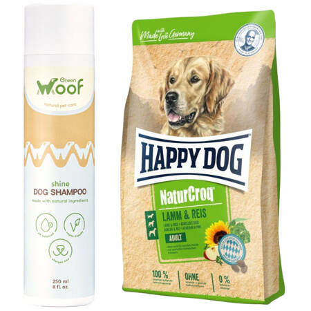 Happy Dog Adult NaturCroq z Jagnięciną i Ryżem 15kg Sucha Karma Dla Psa + Green Woof Shine Shampoo 250ml
