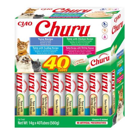 Inaba Cat Churu 40x14g (560g) Kremowy Przysmak Dla Kota Pasta Mix Z Tuńczykiem I Owocami Morza