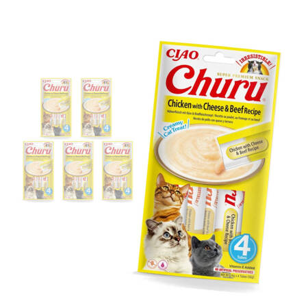 Inaba Cat Churu Chicken Cheese Beef 24x14g Kremowy Przysmak Dla Kota Pasta Z Kurczakiem Serem I Wołowiną