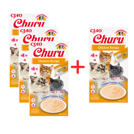 Inaba Cat Churu Chicken Recipe 4x56g Kremowy Przysmak Dla Kota Pasta Z Kurczakiem 3+1 Gratis