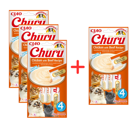 Inaba Cat Churu Chicken With Beef 4x56g Kremowy Przysmak Dla Kota Pasta Z Kurczakiem I Wołowiną 3+1 Gratis