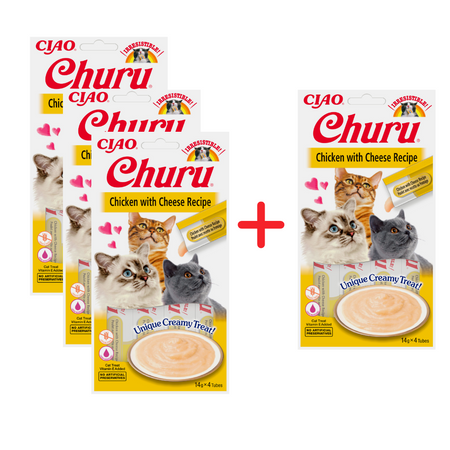 Inaba Cat Churu Chicken With Cheese 4x56g Kremowy Przysmak Dla Kota Pasta Z Kurczakiem I Serem 3+1 Gratis