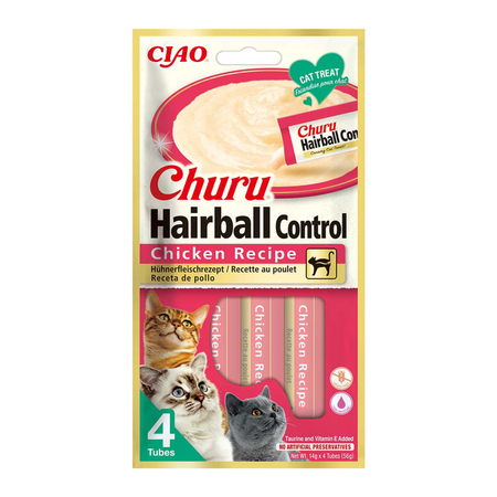 Inaba Cat Churu Hairball 4x14g (56g) Kremowy Przysmak Dla Kota Pasta Z Kurczakiem Przeciw Kulom Włosowym