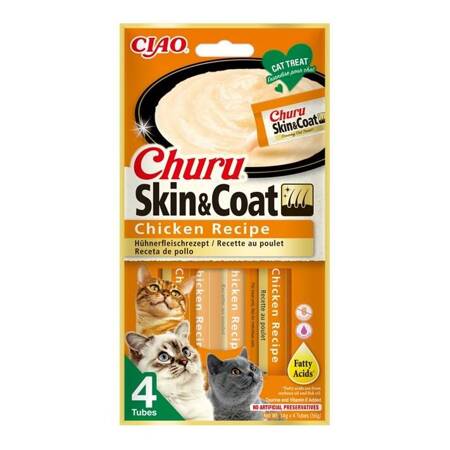 Inaba Cat Churu Skin Coat 4x14g (56g) Kremowy Przysmak Dla Kota Pasta Z Kurczakiem