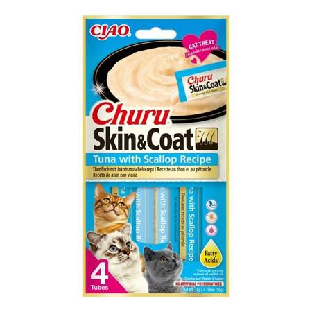 Inaba Cat Churu Skin Coat 4x14g (56g) Kremowy Przysmak Dla Kota Pasta Z Tuńczykiem I Przegrzebkami