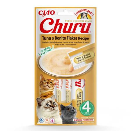 Inaba Cat Churu Tuna Bonito Flakes 4x14g (56g) Kremowy Przysmak Dla Kota Pasta Z Tuńczykiem I Wiórkami Ryby Bonito