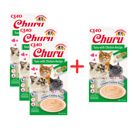 Inaba Cat Churu Tuna With Chicken 4x56g Kremowy Przysmak Dla Kota Pasta Z Tuńczykiem I Kurczakiem 3+1 Gratis